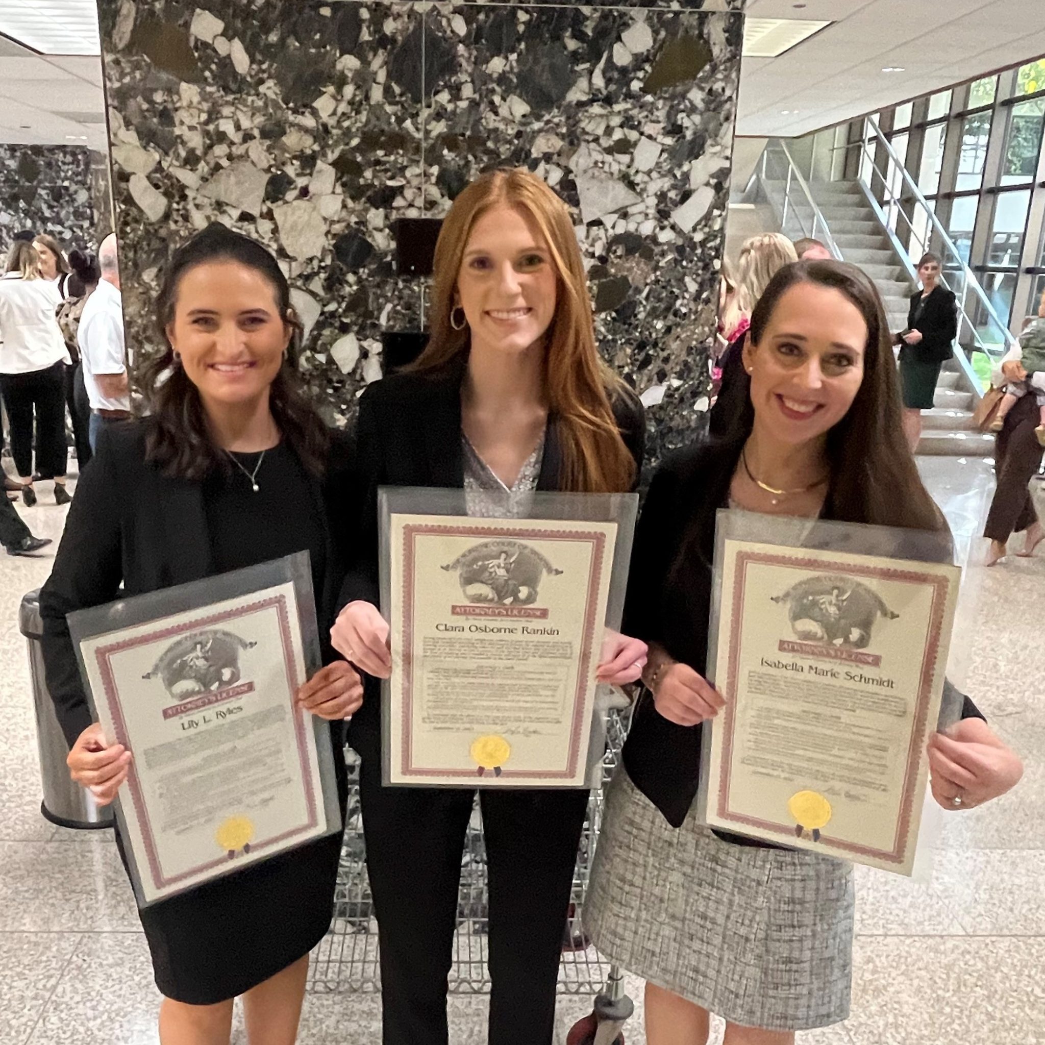 Clara Rankin, Lily Ryles, and Isabella Schmidt-Pestka swearing in ceremony certificates